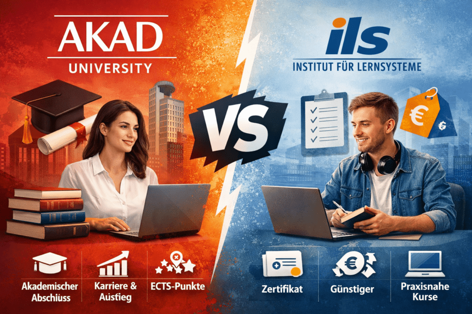 AKAD vs ILS Weiterbildung Vergleich mit Unterschieden bei Kosten, Abschluss und Niveau
