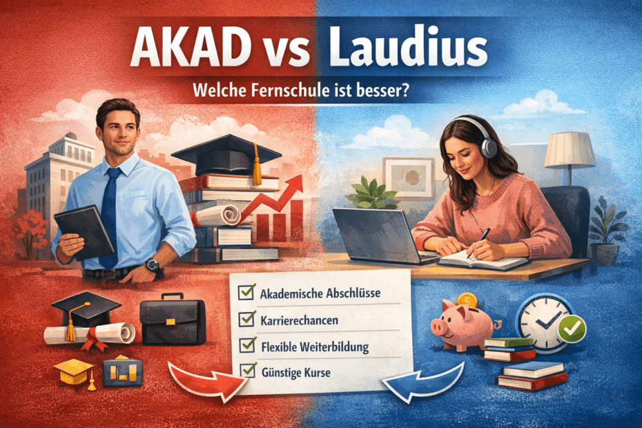 AKAD vs Laudius Vergleich Fernschule mit Unterschieden bei Kosten, Flexibilität und Abschlüssen