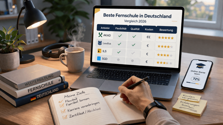 Beste Fernschulen Deutschland Vergleich mit Anbietern, Erfahrungen und flexibem Lernen am Laptop