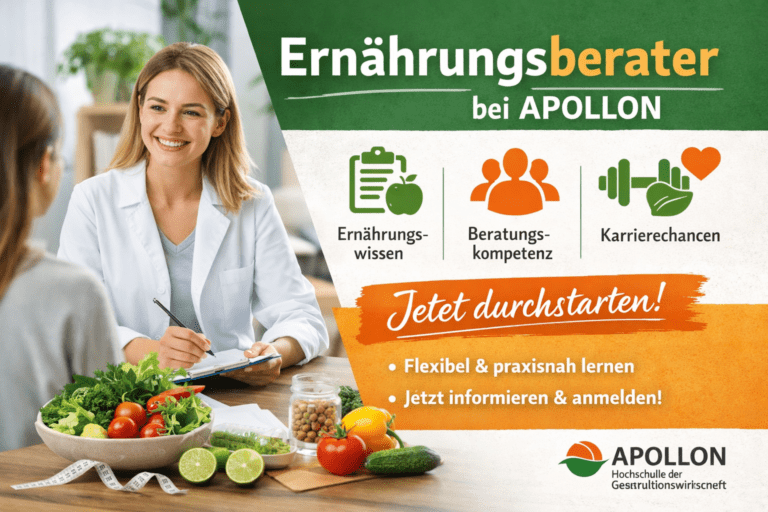 Ernährungsberater Weiterbildung bei Apollon mit Beratungsgespräch und frischen Lebensmitteln im Querformat